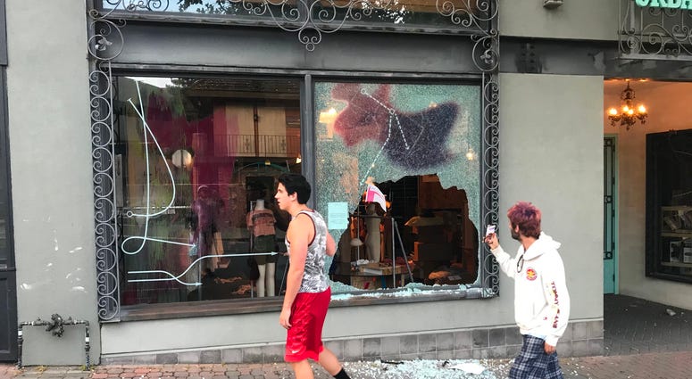Smashed glass after looting in downtown Walnut Creek.