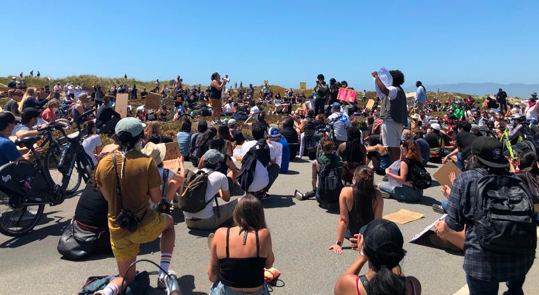 Protests against the police murder of George Floyd march along Ocean Beach, San Francisco, June 2, 2020 Protests against the police murder of George Floyd march along Ocean Beach, San Francisco, June 2, 2020