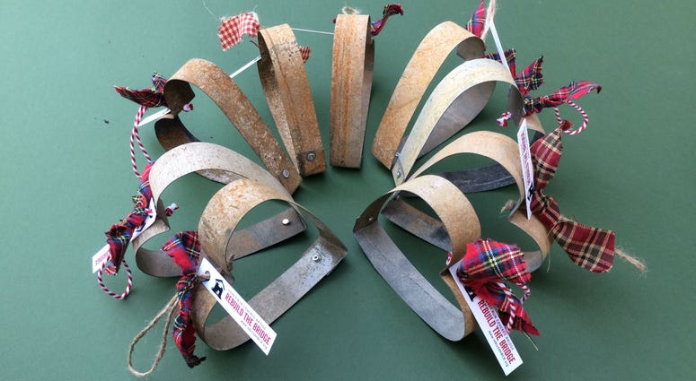 Karin Willhoit of Chico made Christmas decorations from sheet metal salvaged from the Honey Run Covered bridge.