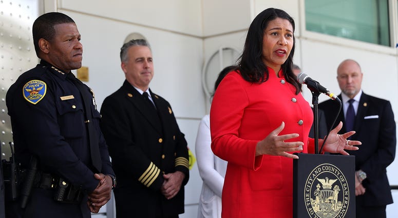 San Francisco mayor London Breed speaks to reporters after meeting with first responders during an emergency preparedness meeting on July 12, 2018 in San Francisco. San Francisco mayor London Breed speaks to reporters after meeting with first responders during an emergency preparedness meeting on July 12, 2018 in San Francisco.