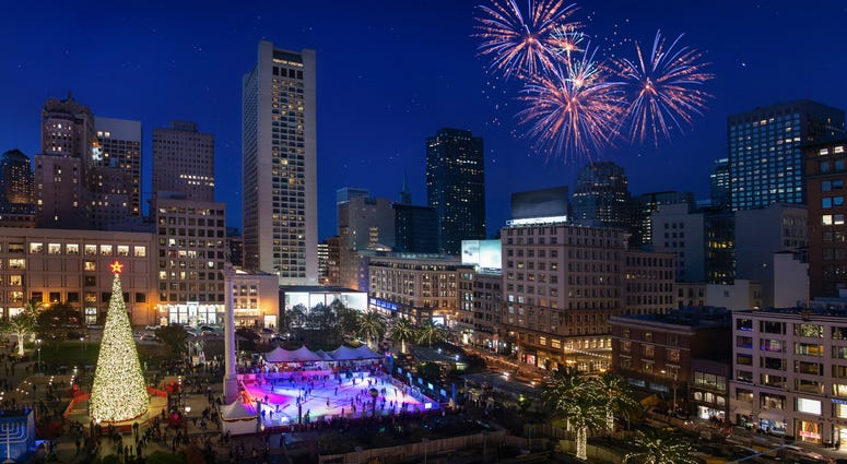 A New Years celebration in Union Square in San Francisco.