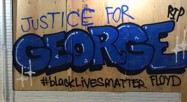 Graffiti in downtown Oakland following a protest over the death of George Floyd.