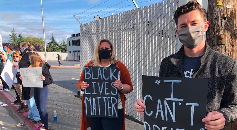 A rally in San Leandro calling attention to police brutality and the death of George Floyd.