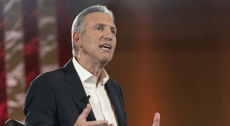 Howard Schultz, Starbucks' former CEO, speaking at a town hall with Arizona State University President Michael Crow