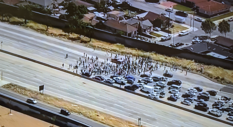 Protesters block traffic on Highway 101 in San Jose.