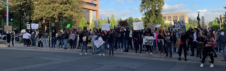 A group of protesters in Santa Rosa's courthouse square Saturday night. A group of protesters in Santa Rosa's courthouse square Saturday night.