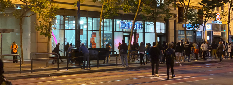 Looters enter the Saks 5th Avenue store on Market St. in San Francisco. Looters enter the Saks 5th Avenue store on Market St. in San Francisco.