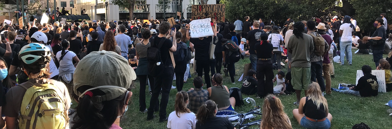 A peaceful protest at Oakland's Frank Ogawa Plaza on Monday evening. A peaceful protest at Oakland's Frank Ogawa Plaza on Monday evening.