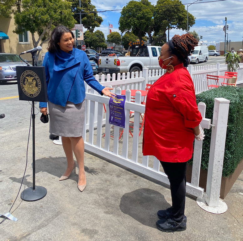 Mayor London Breed with Cafe Envy owner April Shears. Mayor London Breed with Cafe Envy owner April Shears.