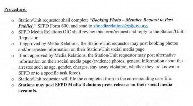A look at the internal memo distributed for SFPD's new procedure on releasing mug shots. A look at the internal memo distributed for SFPD's new procedure on releasing mug shots.