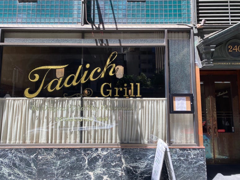 The front window of San Francisco's oldest restaurant, Tadich Grill on California St. The front window of San Francisco's oldest restaurant, Tadich Grill on California St.