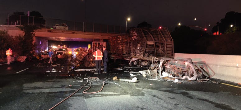 Truck wreckage on westbound Interstate 80 in San Pablo Truck wreckage on westbound Interstate 80 in San Pablo