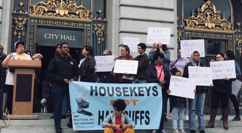 A group of homeless moms rallied at San Francisco city hall to advocate for more funding on May 9, 2019. A group of homeless moms rallied at San Francisco city hall to advocate for more funding on May 9, 2019.