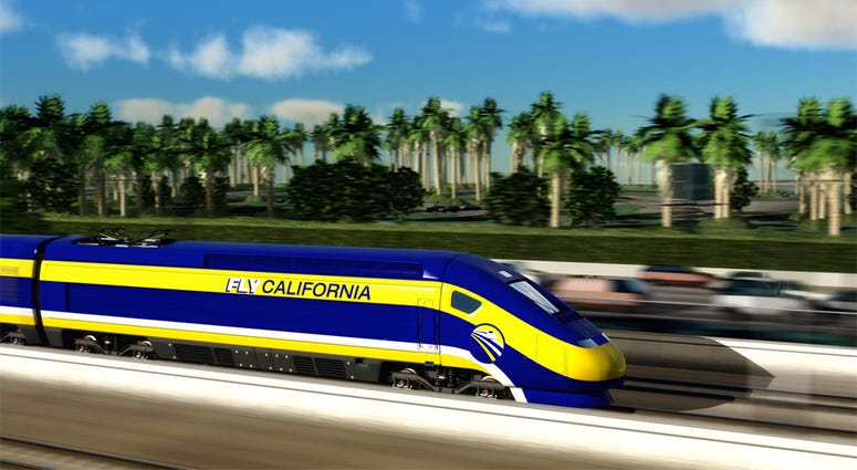 Artist rendering of a California High-Speed Rail train Artist rendering of a California High-Speed Rail train