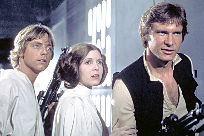 Mark Hamill, Carrie Fisher and Harrison Ford in "Star Wars: A New Hope" Mark Hamill, Carrie Fisher and Harrison Ford in "Star Wars: A New Hope"