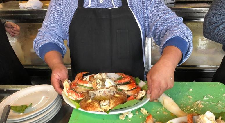Tom La Torre of Sabella & La Torre was serving crab from Washington state while California's crabbing season has been delayed for weeks in December 2019. Tom La Torre of Sabella & La Torre was serving crab from Washington state while California's crabbing season has been delayed for weeks in December 2019.