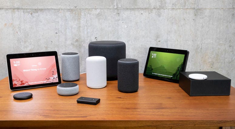 A selection of smart speakers and other devices. A selection of smart speakers and other devices.