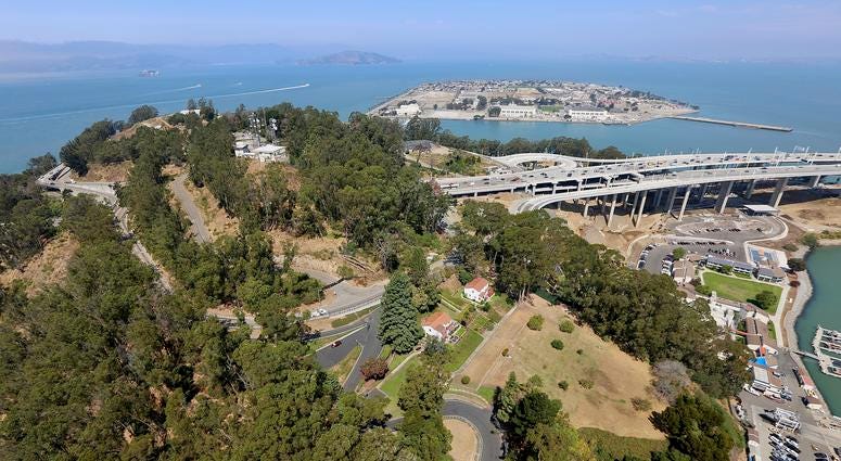 Yerba Buena Island and Treasure Island in the distance. Yerba Buena Island and Treasure Island in the distance.