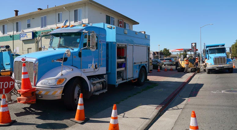 acific Gas & Electric crews work on October 09, 2019 in Vallejo, California. acific Gas & Electric crews work on October 09, 2019 in Vallejo, California.