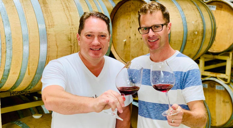 Winemaker Bret Hogan with Liam Winemaker Bret Hogan with Liam (Photo credit: Foodie Chap/Liam Mayclem)