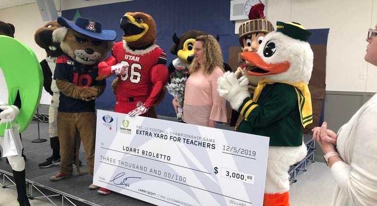 Pac-12 mascots deliver checks to San Jose schools Pac-12 mascots deliver checks to San Jose schools
