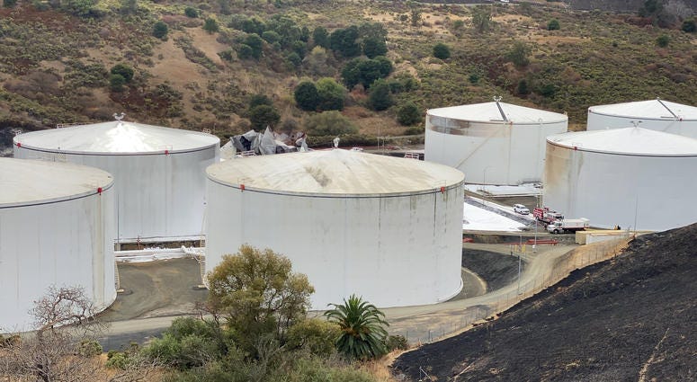 Two fuel storage tanks were destroyed by an explosion and fire in Crockett. Two fuel storage tanks were destroyed by an explosion and fire in Crockett.