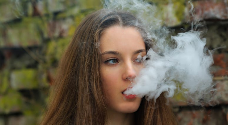 Woman Using Vaping Device Woman Using Vaping Device