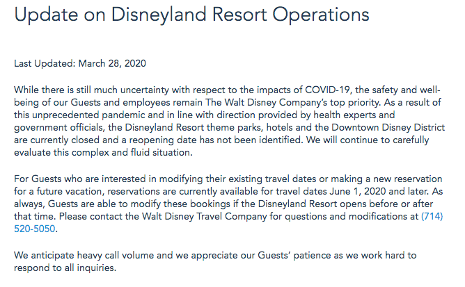 Statement from Disneyland Resort Statement from Disneyland Resort