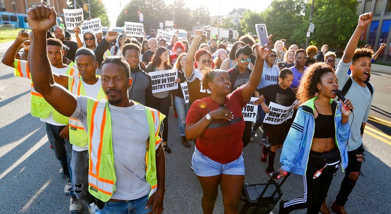 People start a protest march against the shooting death of Antwon Rose Jr. on Tuesday, June 26, 2018, in Pittsburgh. DO NOT USE
