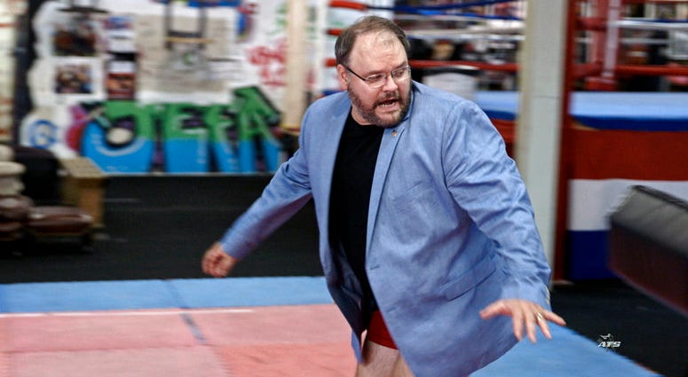 This image released by Showtime shows Jason Spencer in a scene from the series "Who Is America," starring Sacha Baron Cohen.