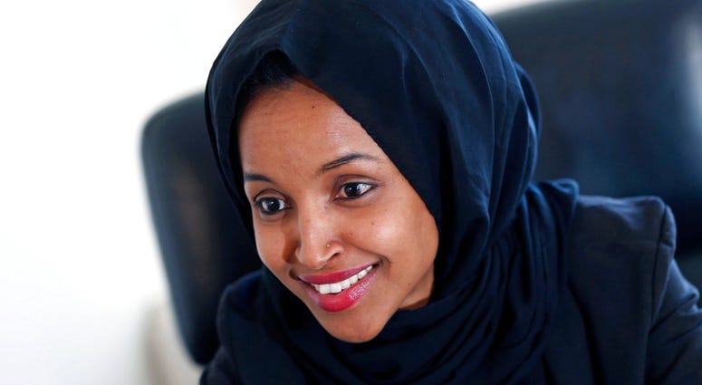 In this Jan. 5, 2017, file photo, state Rep. Ilhan Omar is interviewed in her office two days after the 2017 Legislature convened in St. Paul, Minn.