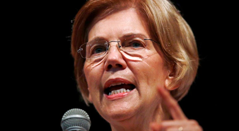 In this Wednesday, Aug. 8, 2018, file photo, U.S. Sen. Elizabeth Warren, D-Mass., speaks during a town hall-style gathering in Woburn, Ma. DO NOT USE