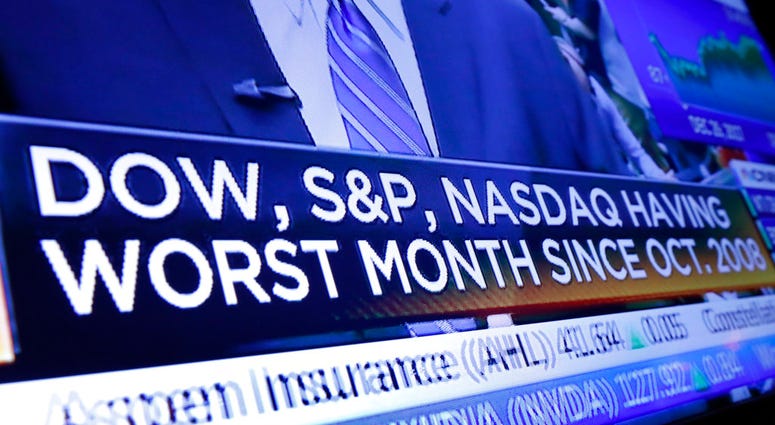 A headline appears on a television screen on the floor of the New York Stock Exchange, Wednesday, Dec. 26, 2018. DO NOT USE
