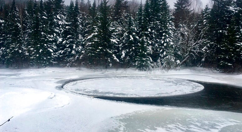 an ice disk that’s about 30 or 40 feet across at Baxter State Park in Millinocket, Maine. AP DO NOT USE
