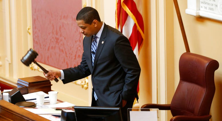 Virginia Lt. Gov. Justin Fairfax, gavels the session to order at the start of the Senate session at the Capitol in Richmond, Va., Friday, Feb. 8, 2019. Virginia Lt. Gov. Justin Fairfax, gavels the session to order at the start of the Senate session at the Capitol in Richmond, Va., Friday, Feb. 8, 2019.
