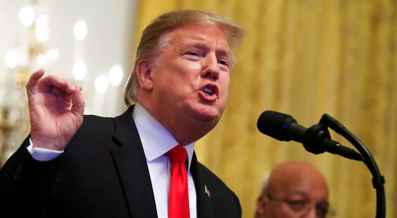President Donald Trump speaks during a National African American History Month reception in the East Room of the White House in Washington, Thursday, Feb. 21, 2019. DO NOT USE