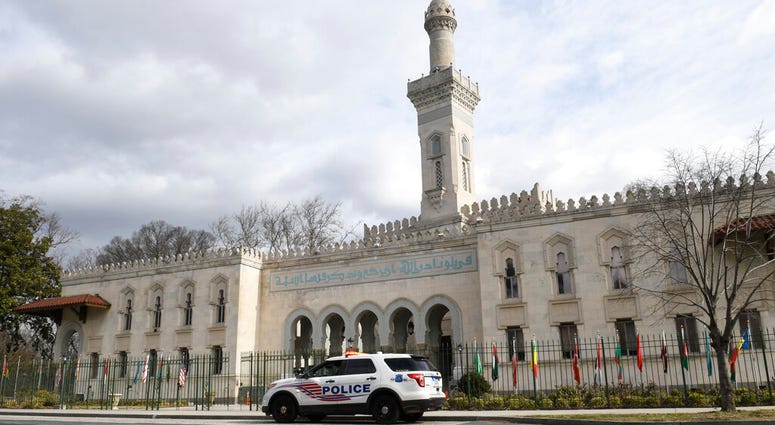 A police vehicle is parked outside the Islamic Center of Washington, Friday, March 15, 2019 in Washington AP DO NOT USE