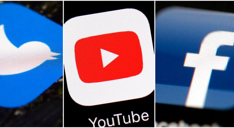 This combination of images shows logos for companies from left, Twitter, YouTube and Facebook. AP DO NOT USE