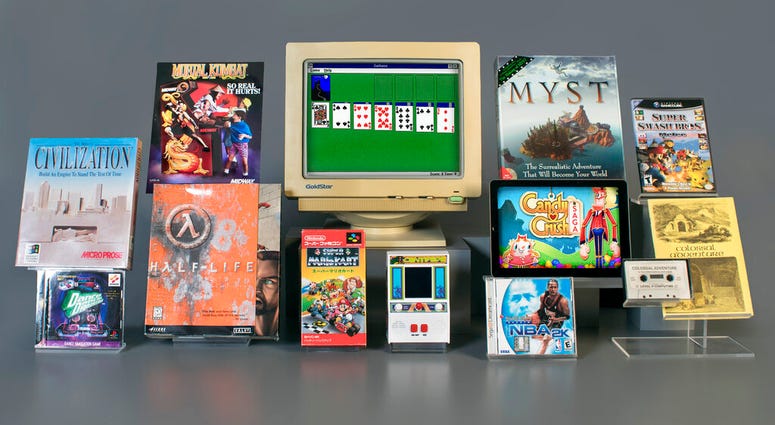 In this undated photo provided by The Strong Museum, packaging for the 12 finalists for induction into the World Video Game Hall of Fame sit on display in Rochester, N.Y. AP DO NOT USE