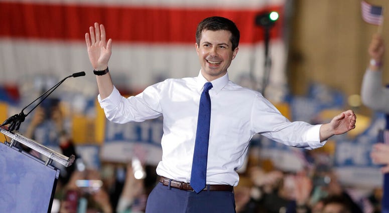 South Bend Mayor Pete Buttigieg announces that he will seek the Democratic presidential nomination during a rally, Sunday, April 14, 2019, in South Bend, Ind. AP DO NOT USE