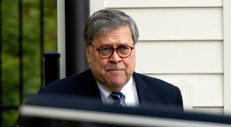 Attorney General William Barr leaves his home in McLean, Va., on Wednesday morning, April 17, 2019. DO NOT USE