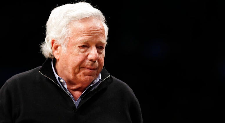 In this April 10, 2019, file photo, New England Patriots owner Robert Kraft leaves his seat during an NBA basketball game between the Brooklyn Nets and the Miami Heat, in New York. AP DO NOT USE