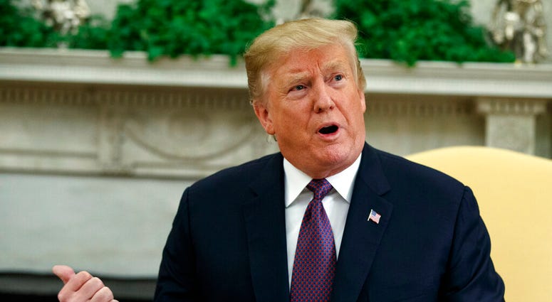 President Donald Trump speaks during a meeting with Hungarian Prime Minister Viktor Orbán in the Oval Office of the White House, Monday, May 13, 2019, in Washington. AP DO NOT USE