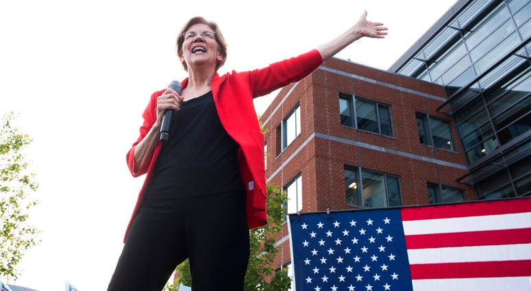 Democratic presidential candidate Sen. Elizabeth Warren, D-Mass., addresses a campaign rally at George Mason University in Fairfax, Va., Thursday, May 16, 2019. AP DO NOT USE