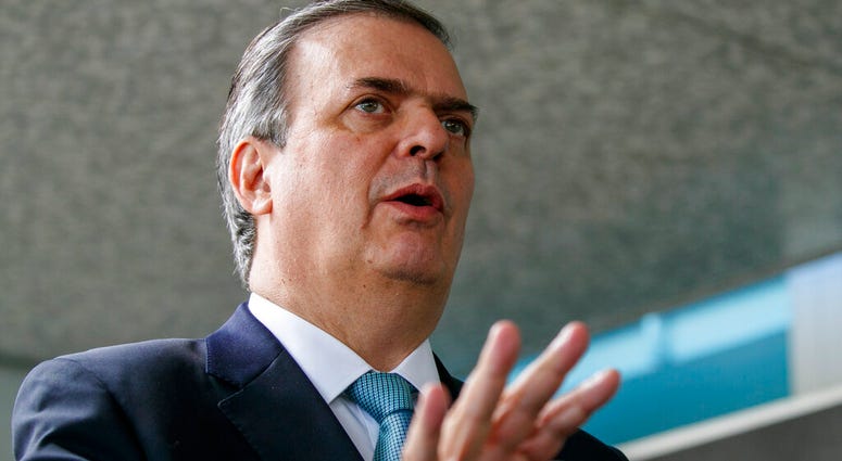 Marcelo Ebrard, Mexico's Secretary of Foreign Affairs, speaks to the media as he leaves a meeting about tariffs at the State Department, Thursday June 6, 2019, in Washington. Marcelo Ebrard, Mexico's Secretary of Foreign Affairs, speaks to the media as he leaves a meeting about tariffs at the State Department, Thursday June 6, 2019, in Washington.