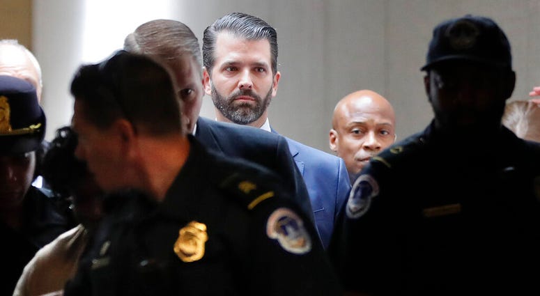 Donald Trump Jr., the son of President Donald Trump, arrives to meet privately with members of the Senate Intelligence Committee on Capitol Hill on Washington, Wednesday, June 12, 2019 AP DO NOT USE