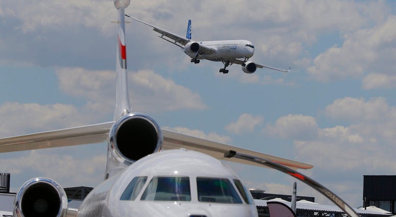1000 performs his demonstration flight at Paris Air Show, in Le Bourget, east of Paris, France, Monday, June 17, 2019. AP DO NOT USE