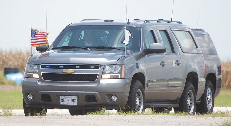 US Vice President Mike Pence's motorcade enters the migrant tent city on Friday, July 12, 2019, in Donna, Texas US Vice President Mike Pence's motorcade enters the migrant tent city on Friday, July 12, 2019, in Donna, Texas