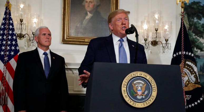 President Donald Trump speaks about the mass shootings in El Paso, Texas and Dayton, Ohio, in the Diplomatic Reception Room of the White House, Monday, Aug. 5, 2019, in Washington.