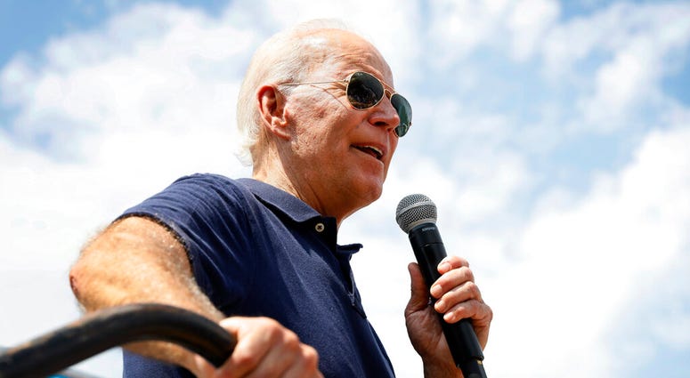 Democratic presidential candidate former Vice President Joe Biden speaks at the Des Moines Register Soapbox during a visit to the Iowa State Fair, Thursday, Aug. 8, 2019, in Des Moines, Iowa. DO NOT USE